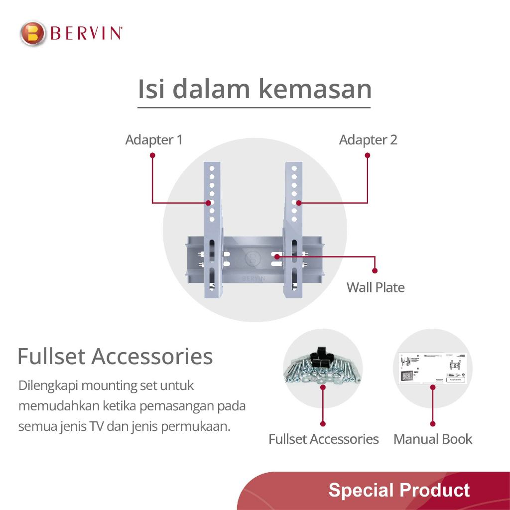 Wall Bracket Adjustable untuk TV 24" - 43" silver | Bervin - Gambar 2